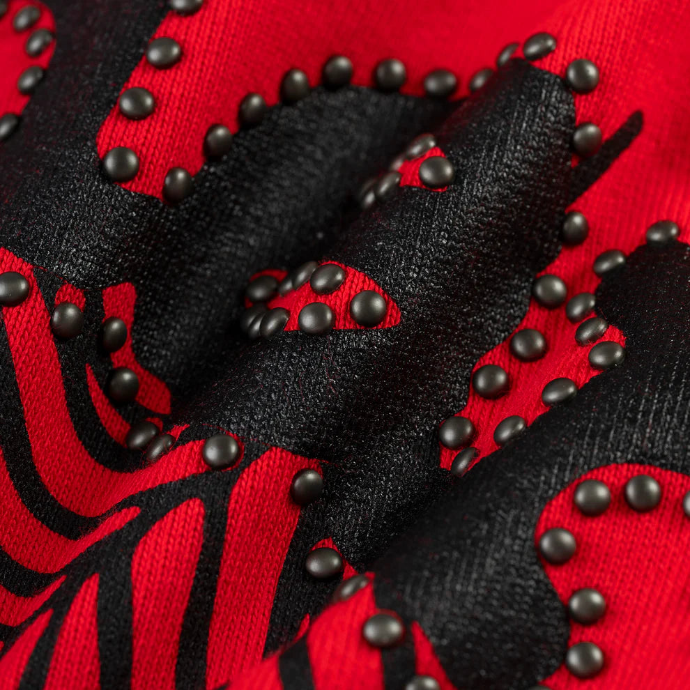 Sp5der Red Studded Web Zip Hoodie