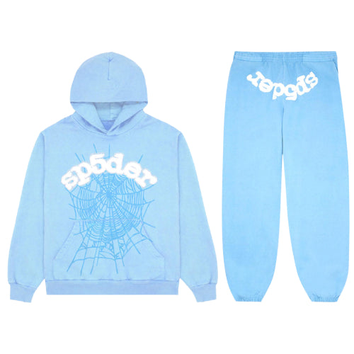Sp5der White Printed– Sky Blue Tracksuit