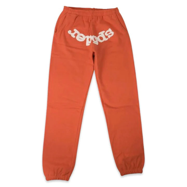 Sp5der Rhinestone Web Suit Orange Sweatpants
