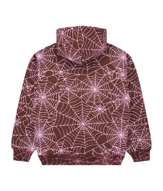 Sp5der All Over Print Hoodie White Brown Logo